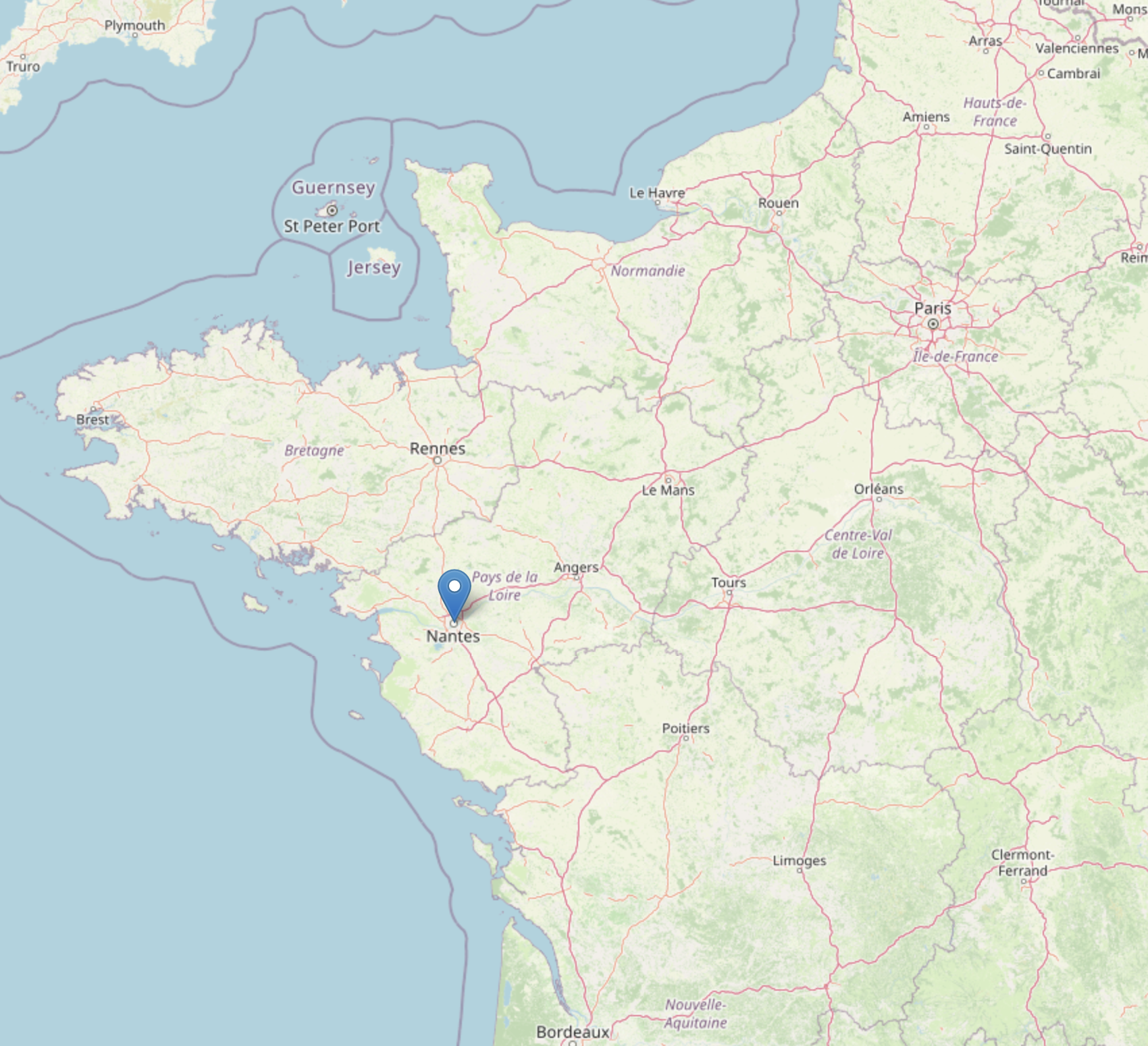 Carte de Nantes - Zone de déplacement